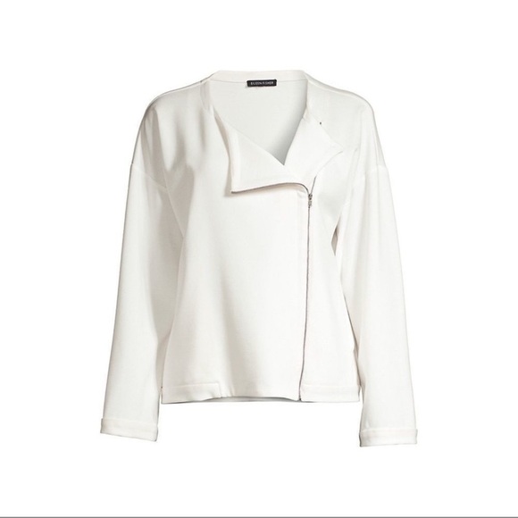 Eileen Fisher Roundneck Zip Jacket White Size Medium Petite - Picture 1 of 13